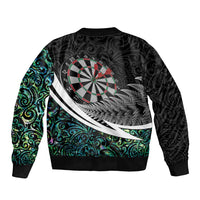 Personalized NZ Darts Sleeve Zip Bomber Jacket Paua Shell Maori Koru Whakairo LT7 - Polynesian Pride