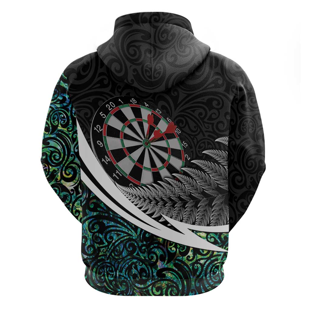Personalized NZ Darts Zip Hoodie Paua Shell Maori Koru Whakairo LT7 - Polynesian Pride