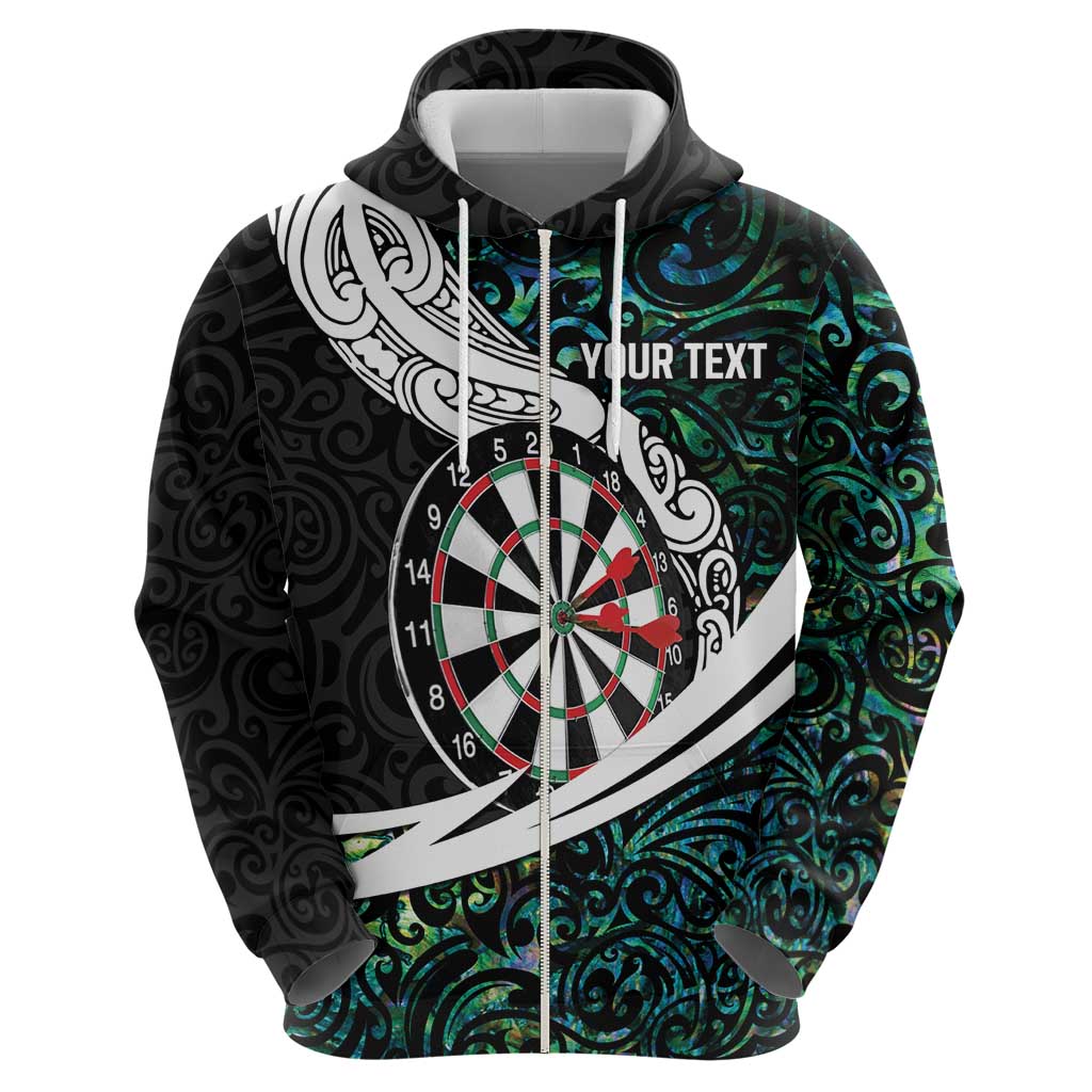 Personalized NZ Darts Zip Hoodie Paua Shell Maori Koru Whakairo LT7 - Polynesian Pride
