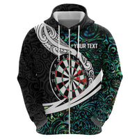 Personalized NZ Darts Zip Hoodie Paua Shell Maori Koru Whakairo LT7 - Polynesian Pride