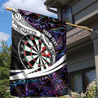 Personalized NZ Darts Garden Flag Paua Shell Maori Koru Whakairo - Purple LT7 - Polynesian Pride