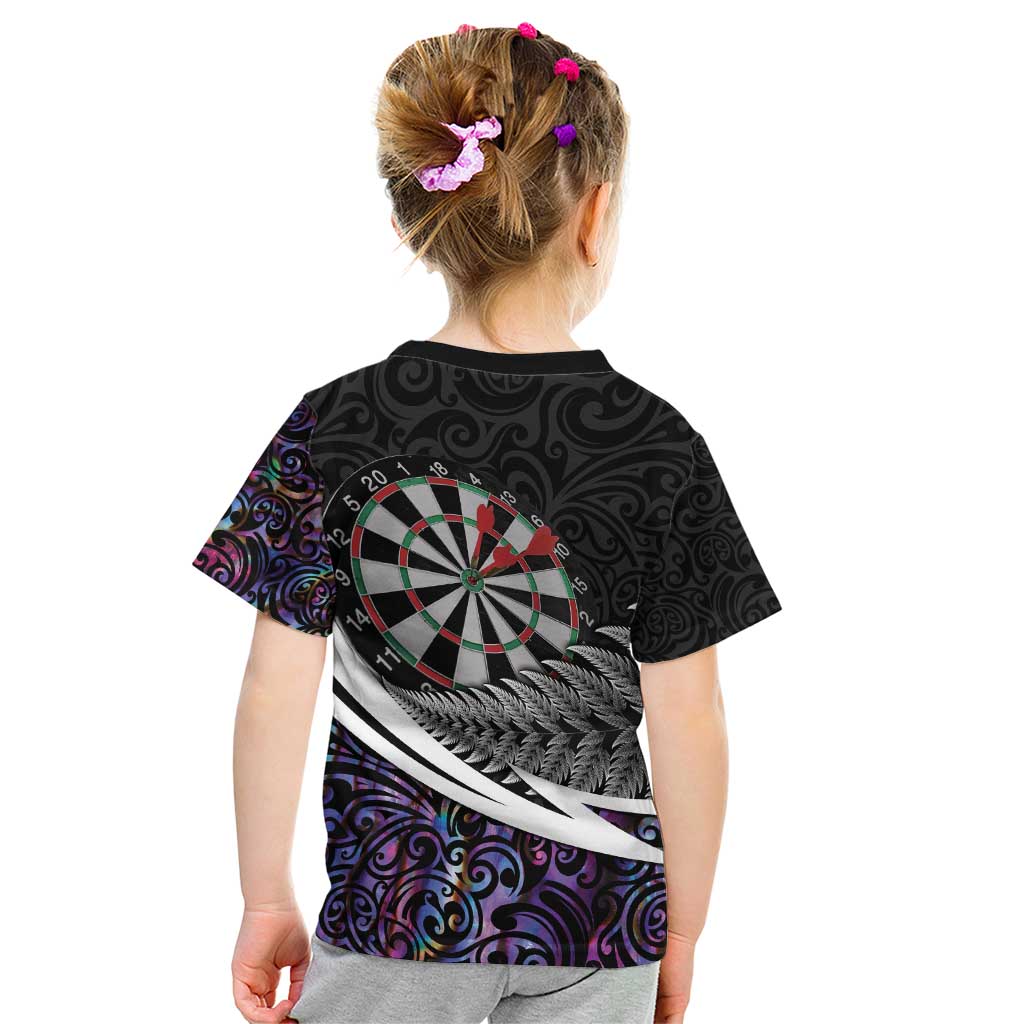 Personalized NZ Darts Kid T Shirt Paua Shell Maori Koru Whakairo - Purple LT7 - Polynesian Pride