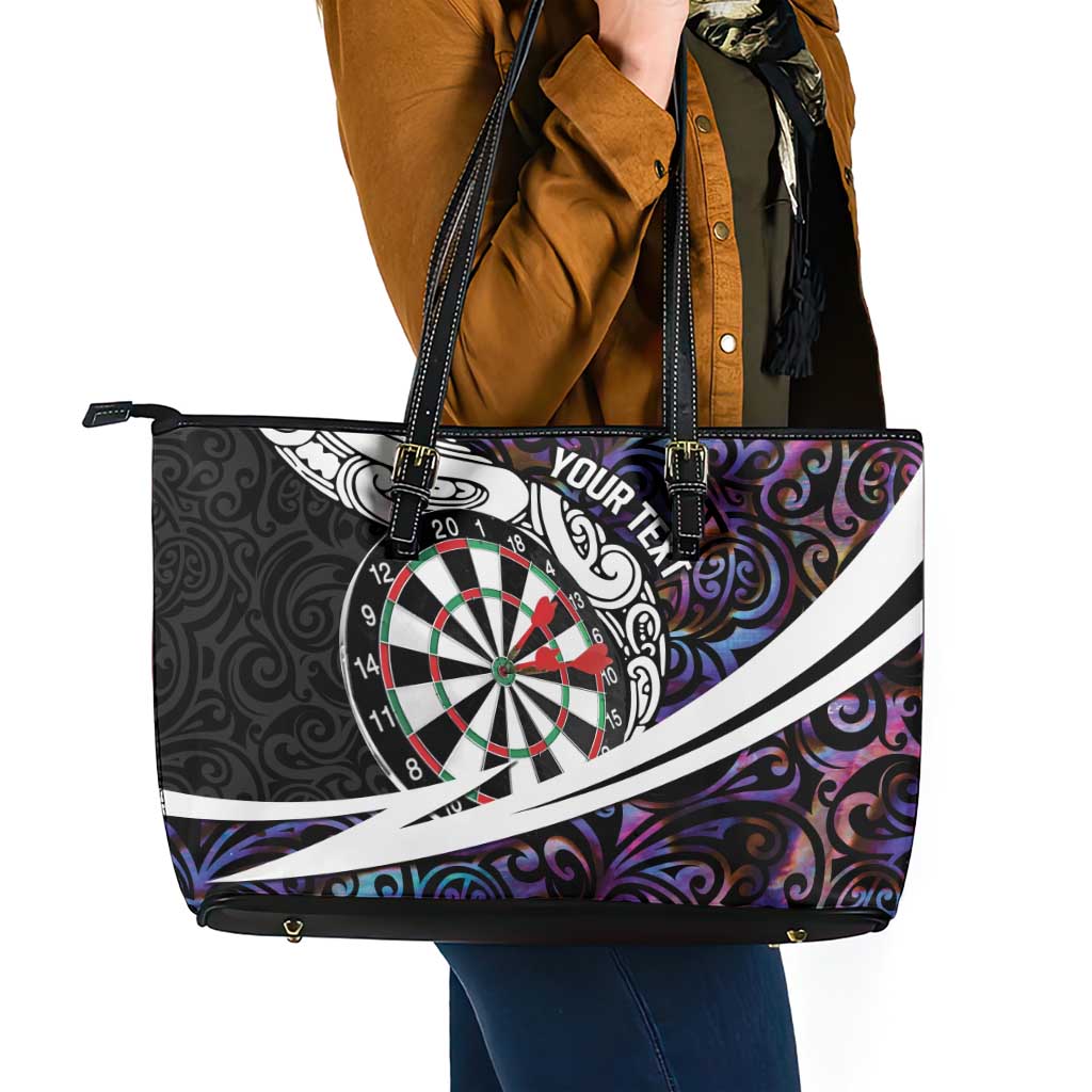 Personalized NZ Darts Leather Tote Bag Paua Shell Maori Koru Whakairo - Purple LT7 - Polynesian Pride