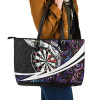 Personalized NZ Darts Leather Tote Bag Paua Shell Maori Koru Whakairo - Purple LT7 - Polynesian Pride