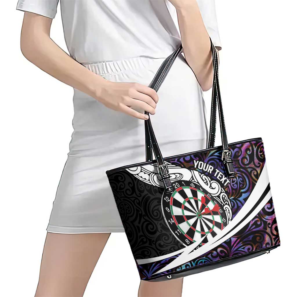 Personalized NZ Darts Leather Tote Bag Paua Shell Maori Koru Whakairo - Purple LT7 - Polynesian Pride