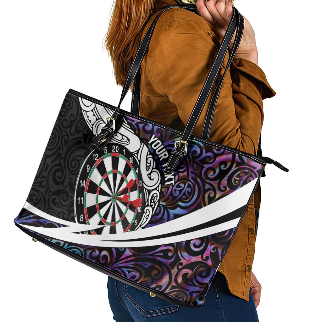 Personalized NZ Darts Leather Tote Bag Paua Shell Maori Koru Whakairo - Purple LT7 - Polynesian Pride