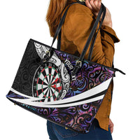 Personalized NZ Darts Leather Tote Bag Paua Shell Maori Koru Whakairo - Purple LT7 - Polynesian Pride