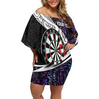 Personalized NZ Darts Off Shoulder Short Dress Paua Shell Maori Koru Whakairo - Purple LT7 Women Purple - Polynesian Pride