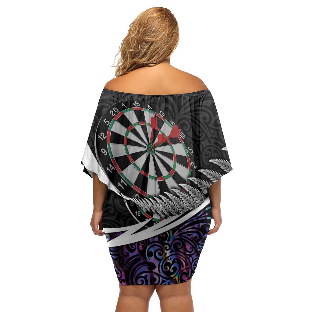 Personalized NZ Darts Off Shoulder Short Dress Paua Shell Maori Koru Whakairo - Purple LT7 - Polynesian Pride