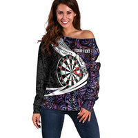 Personalized NZ Darts Off Shoulder Sweater Paua Shell Maori Koru Whakairo - Purple LT7 Women Purple - Polynesian Pride