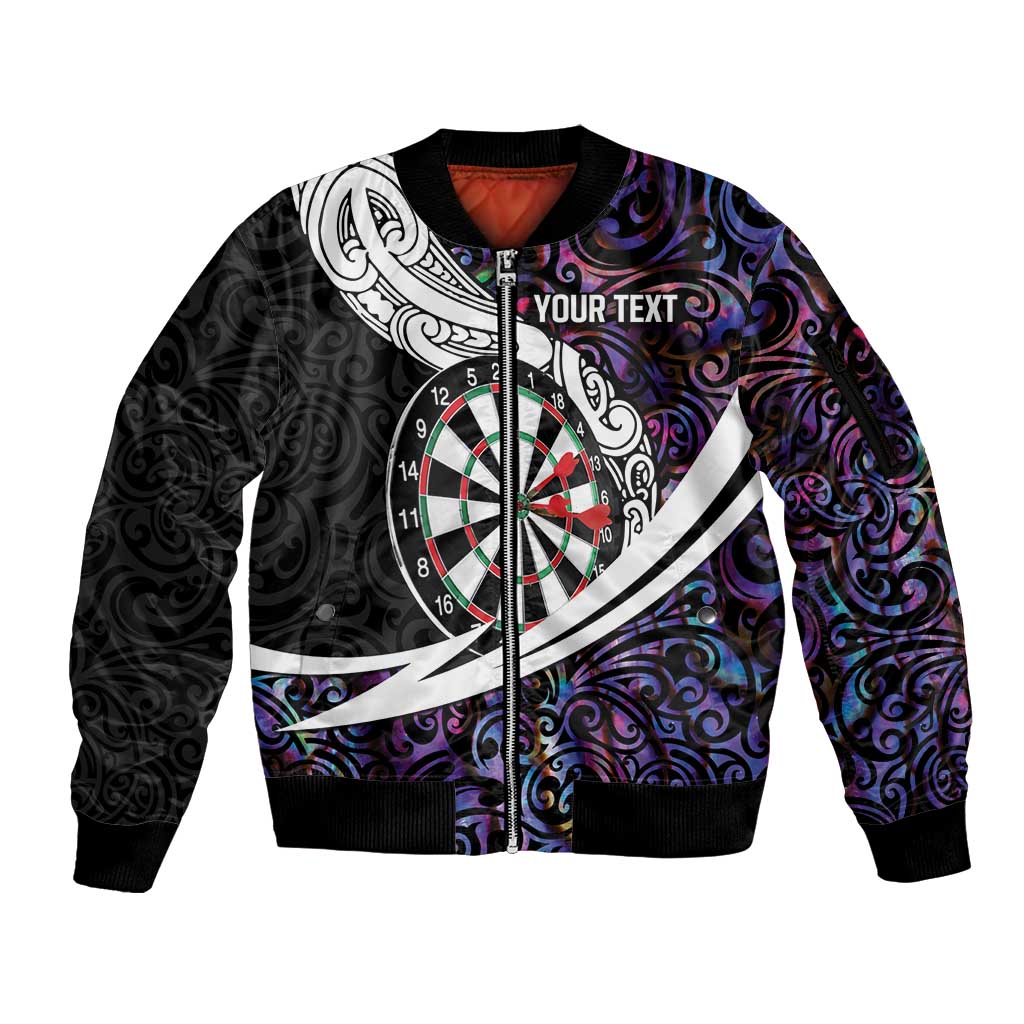 Personalized NZ Darts Sleeve Zip Bomber Jacket Paua Shell Maori Koru Whakairo - Purple LT7 Unisex Purple - Polynesian Pride