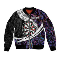 Personalized NZ Darts Sleeve Zip Bomber Jacket Paua Shell Maori Koru Whakairo - Purple LT7 Unisex Purple - Polynesian Pride