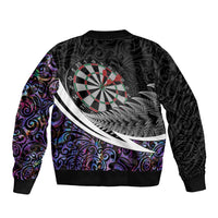 Personalized NZ Darts Sleeve Zip Bomber Jacket Paua Shell Maori Koru Whakairo - Purple LT7 - Polynesian Pride