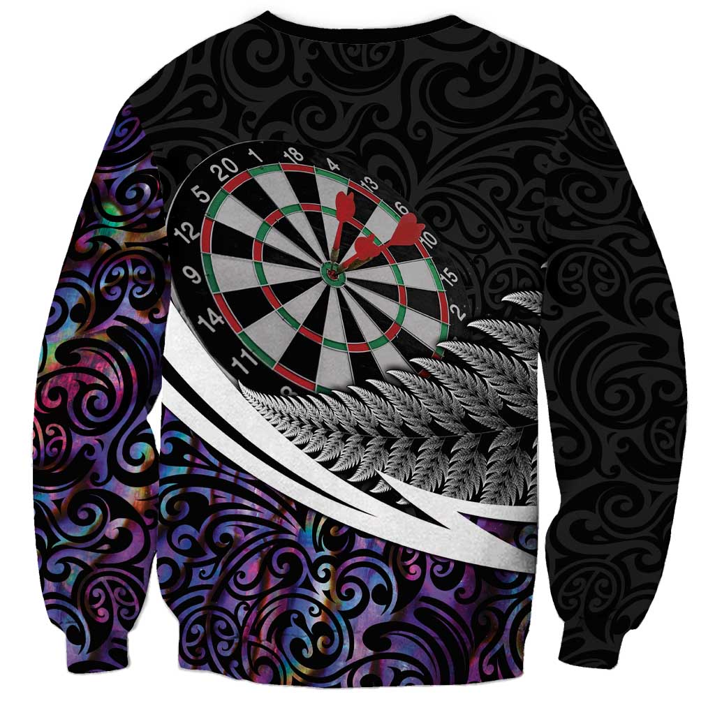 Personalized NZ Darts Sweatshirt Paua Shell Maori Koru Whakairo - Purple LT7 - Polynesian Pride