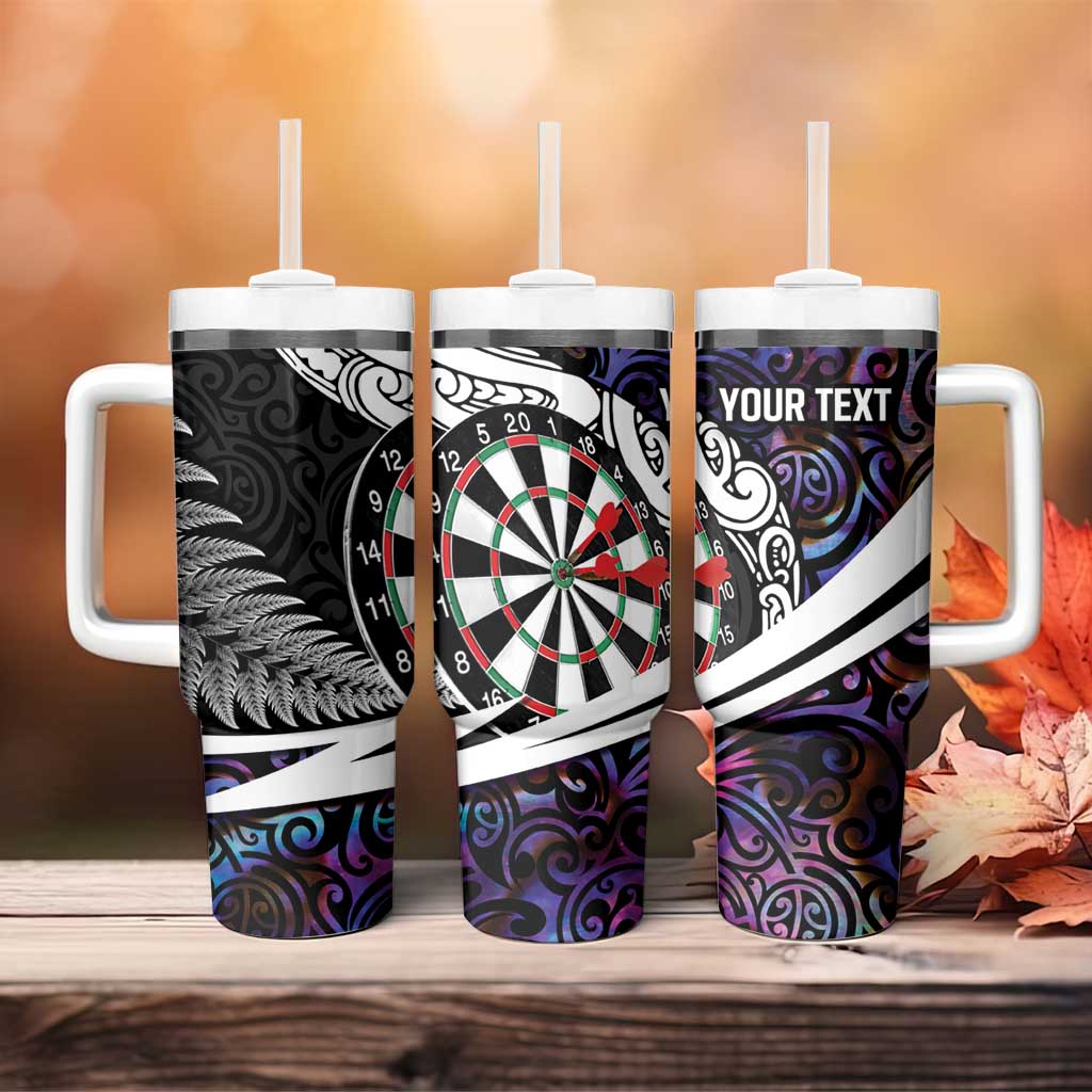 Personalized NZ Darts Tumbler With Handle Paua Shell Maori Koru Whakairo - Purple LT7 - Polynesian Pride