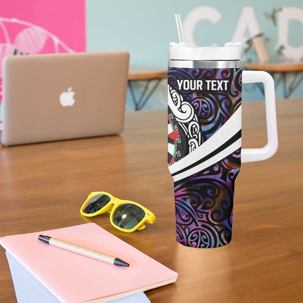 Personalized NZ Darts Tumbler With Handle Paua Shell Maori Koru Whakairo - Purple LT7 - Polynesian Pride