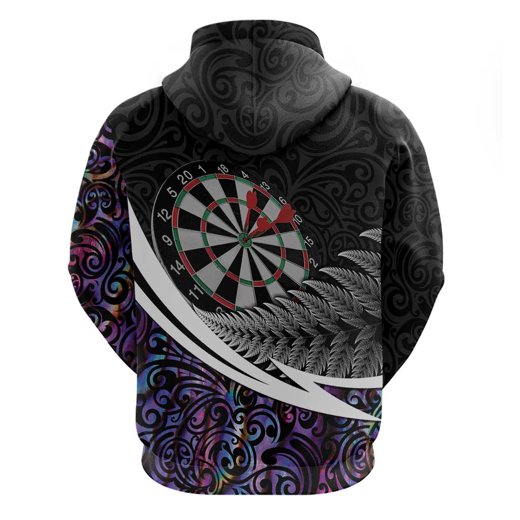 Personalized NZ Darts Zip Hoodie Paua Shell Maori Koru Whakairo - Purple LT7 - Polynesian Pride
