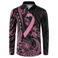 Polynesian Pink Power Button Sweatshirt Breast Cancer Ribbon Turtle and Flowers LT7 Pink - Polynesian Pride