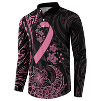 Polynesian Pink Power Button Sweatshirt Breast Cancer Ribbon Turtle and Flowers LT7 - Polynesian Pride