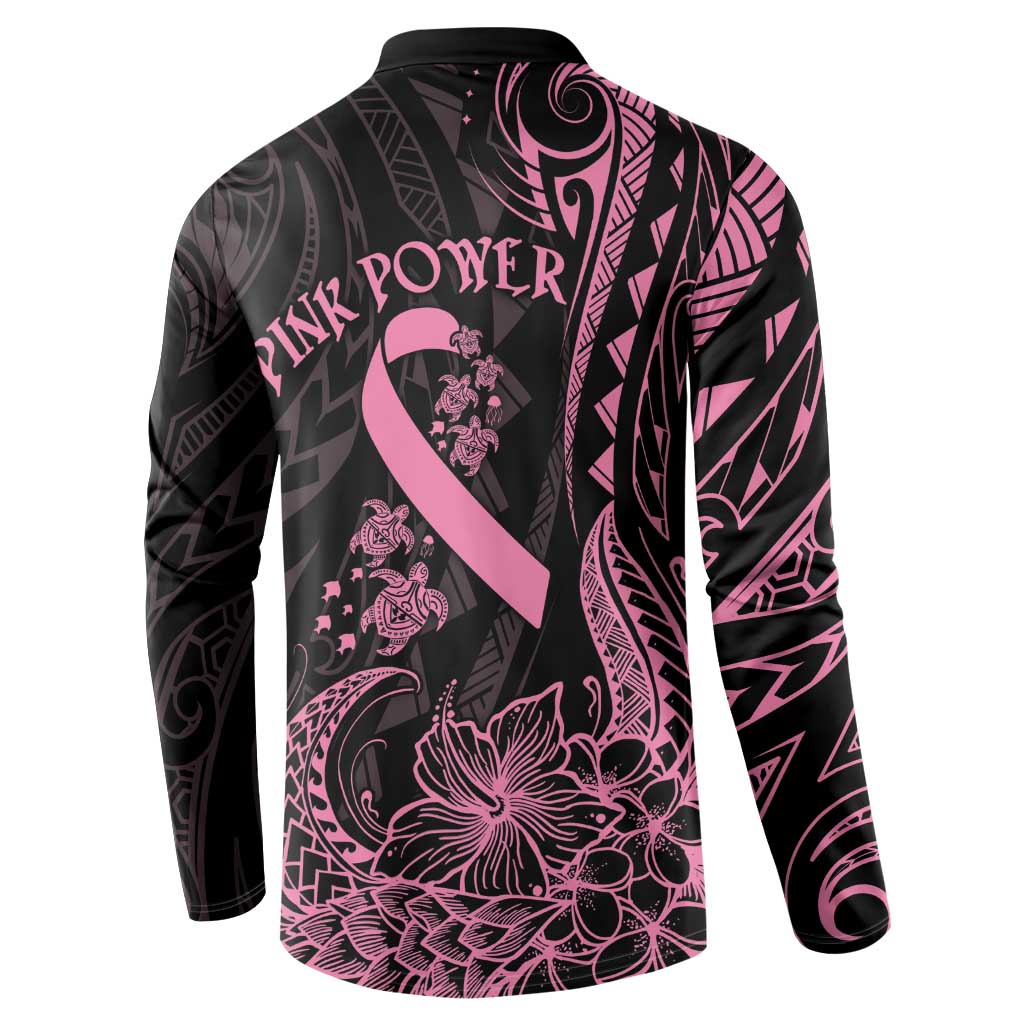 Polynesian Pink Power Button Sweatshirt Breast Cancer Ribbon Turtle and Flowers LT7 - Polynesian Pride