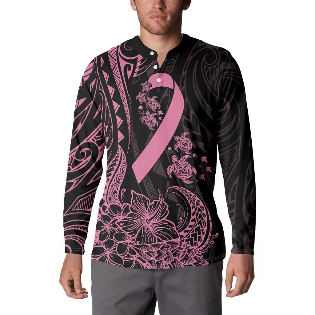 Polynesian Pink Power Button Sweatshirt Breast Cancer Ribbon Turtle and Flowers LT7 - Polynesian Pride