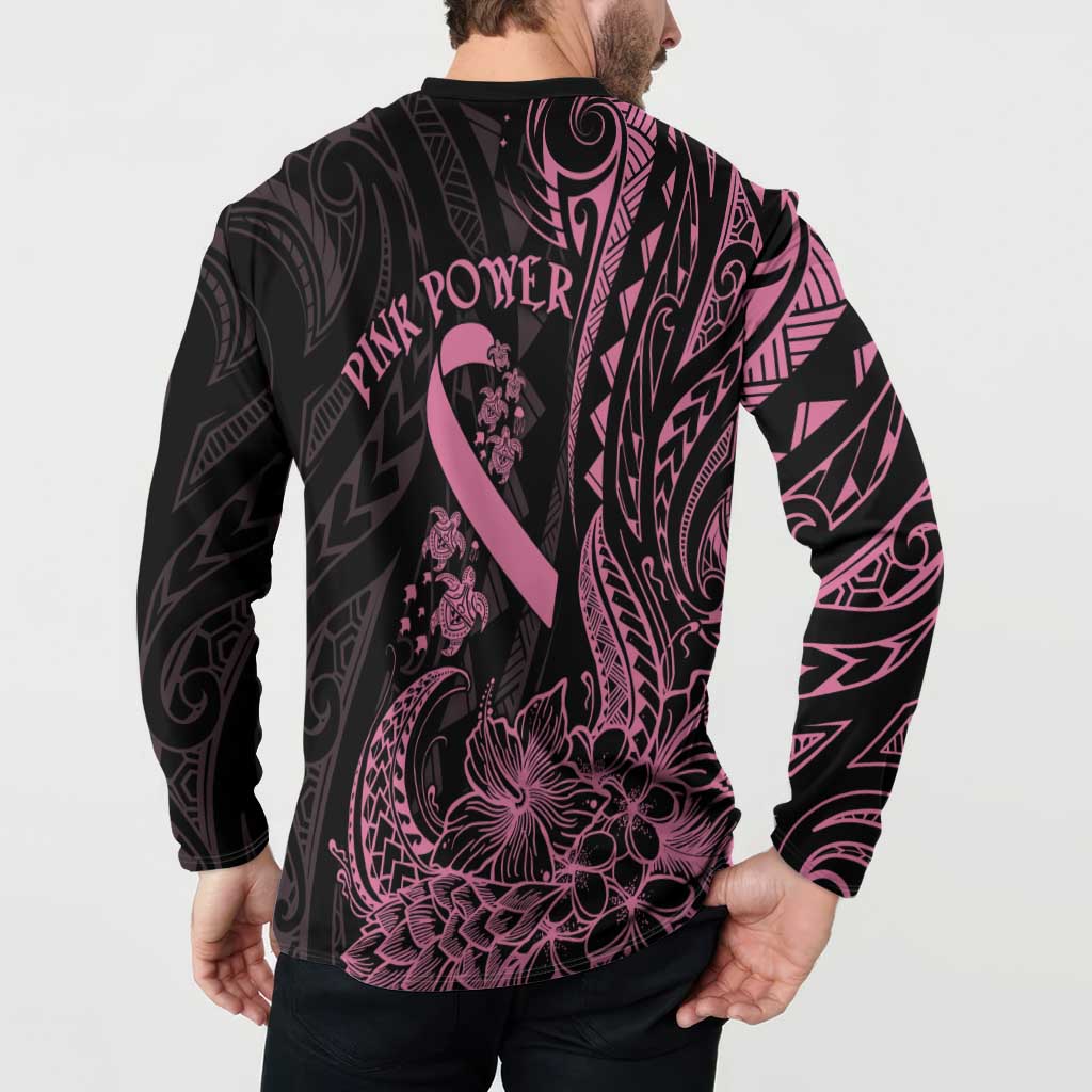 Polynesian Pink Power Button Sweatshirt Breast Cancer Ribbon Turtle and Flowers LT7 - Polynesian Pride