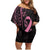 Polynesian Pink Power Family Matching Off Shoulder Short Dress and Hawaiian Shirt Breast Cancer Ribbon Turtle and Flowers