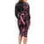 Polynesian Pink Power Long Sleeve Bodycon Dress Breast Cancer Ribbon Turtle and Flowers