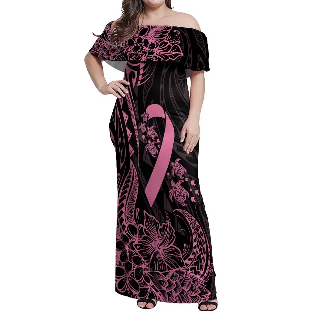 Polynesian Pink Power Off Shoulder Maxi Dress Breast Cancer Ribbon Turtle and Flowers LT7 Women Pink - Polynesian Pride