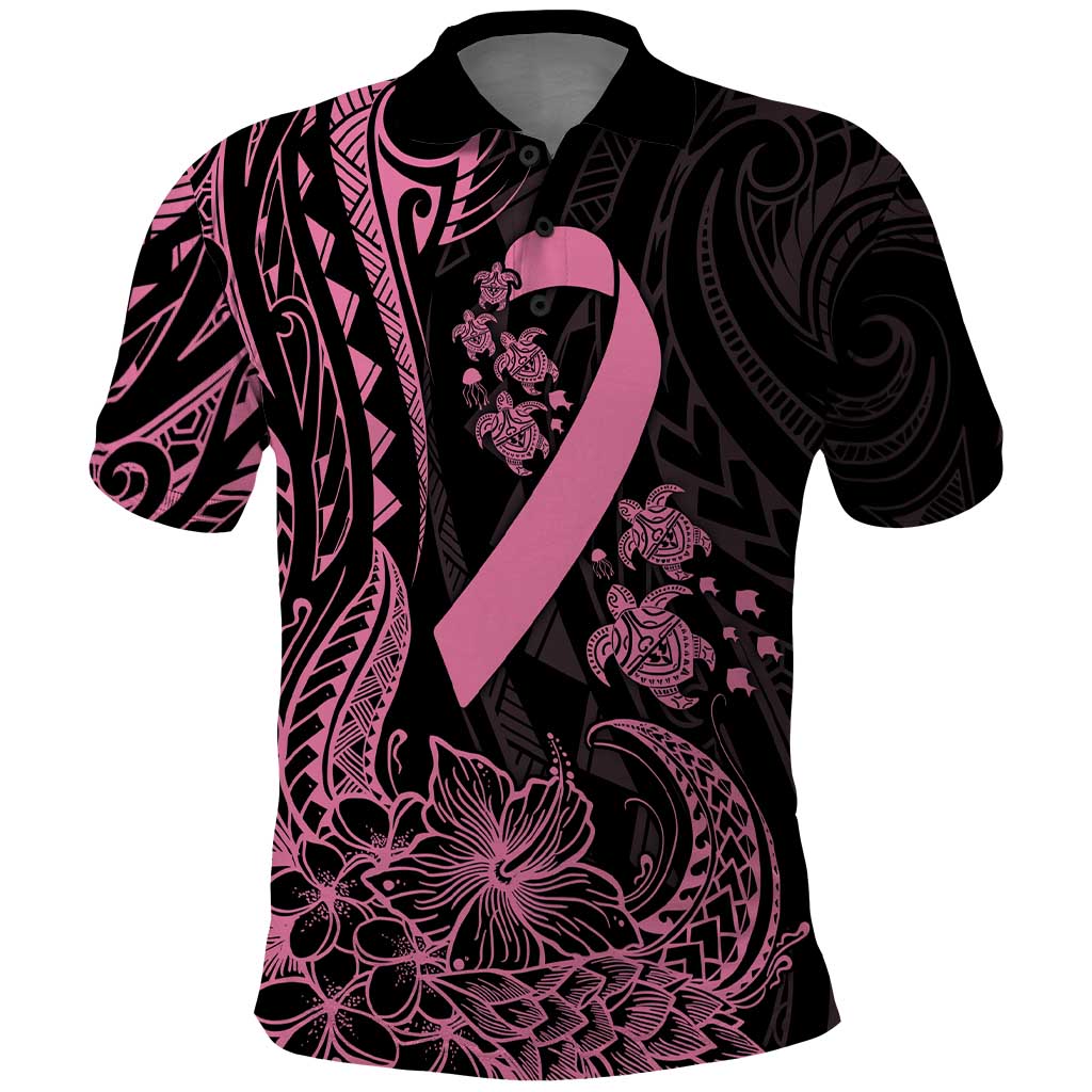 Polynesian Pink Power Polo Shirt Breast Cancer Ribbon Turtle and Flowers LT7 Pink - Polynesian Pride