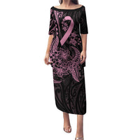 Polynesian Pink Power Puletasi Breast Cancer Ribbon Turtle and Flowers LT7 Long Dress Pink - Polynesian Pride