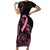 Polynesian Pink Power Short Sleeve Bodycon Dress Breast Cancer Ribbon Turtle and Flowers