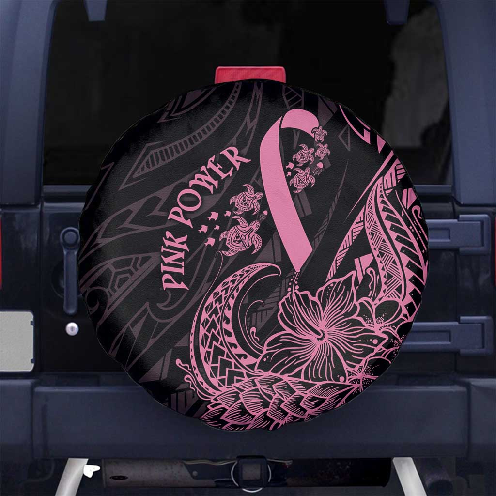 Polynesian Pink Power Spare Tire Cover Breast Cancer Ribbon Turtle and Flowers LT7 - Polynesian Pride