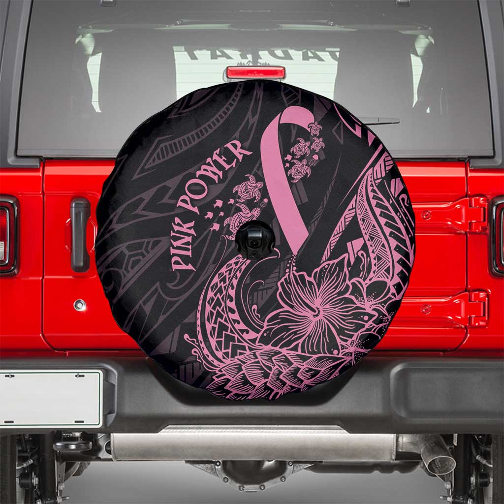 Polynesian Pink Power Spare Tire Cover Breast Cancer Ribbon Turtle and Flowers LT7 - Polynesian Pride