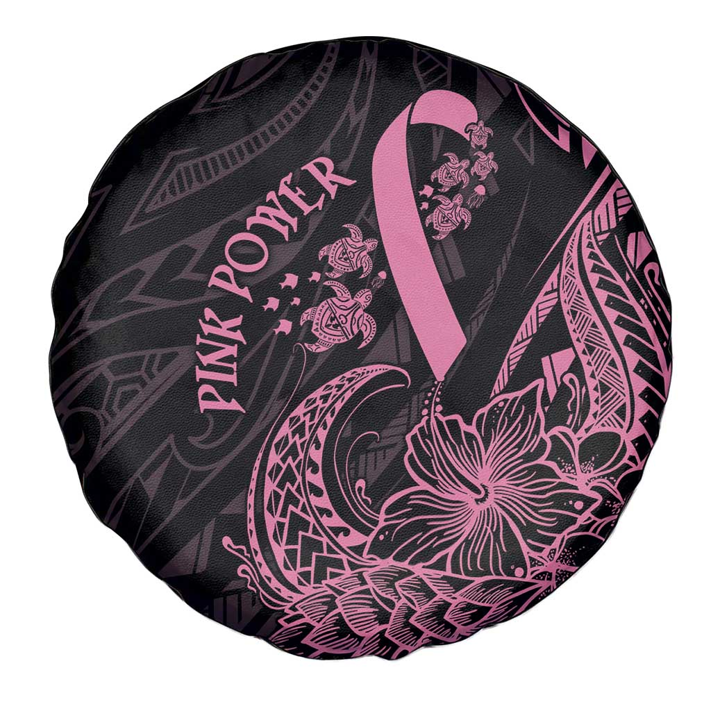 Polynesian Pink Power Spare Tire Cover Breast Cancer Ribbon Turtle and Flowers LT7 - Polynesian Pride