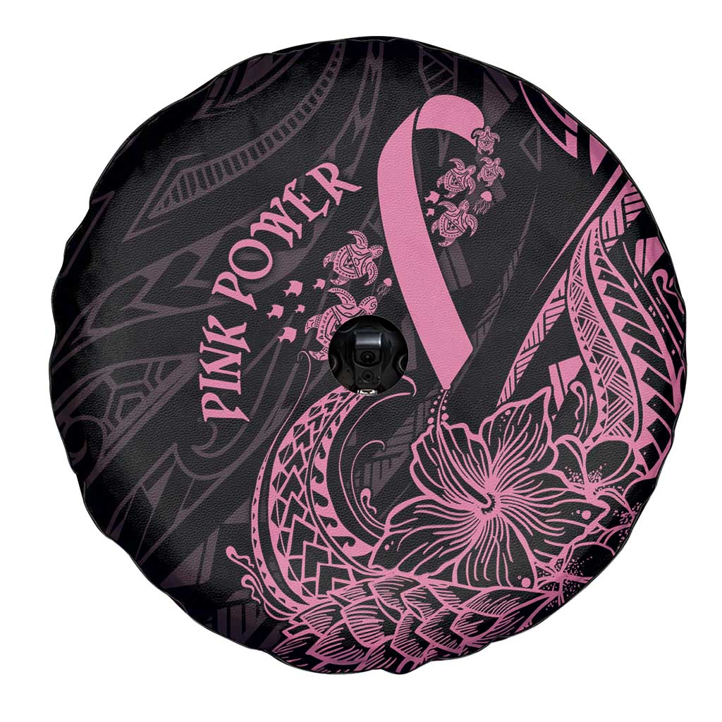 Polynesian Pink Power Spare Tire Cover Breast Cancer Ribbon Turtle and Flowers LT7 - Polynesian Pride