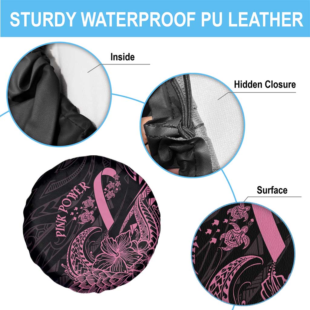 Polynesian Pink Power Spare Tire Cover Breast Cancer Ribbon Turtle and Flowers LT7 - Polynesian Pride