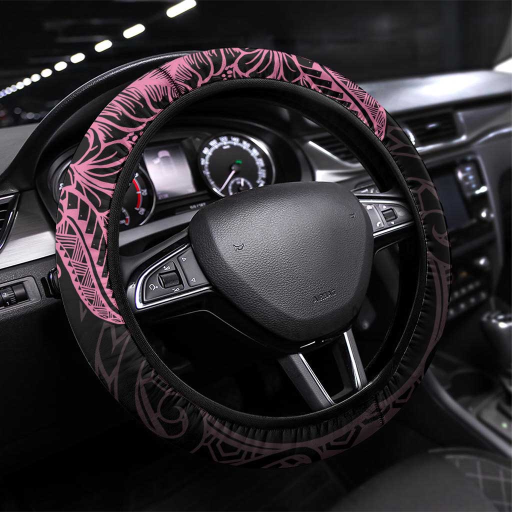 Polynesian Pink Power Steering Wheel Cover Breast Cancer Ribbon Turtle and Flowers