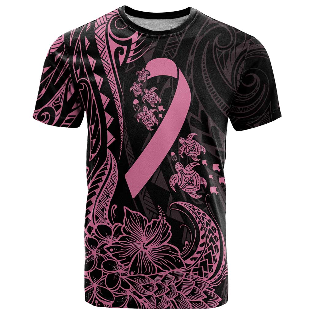 Polynesian Pink Power T Shirt Breast Cancer Ribbon Turtle and Flowers