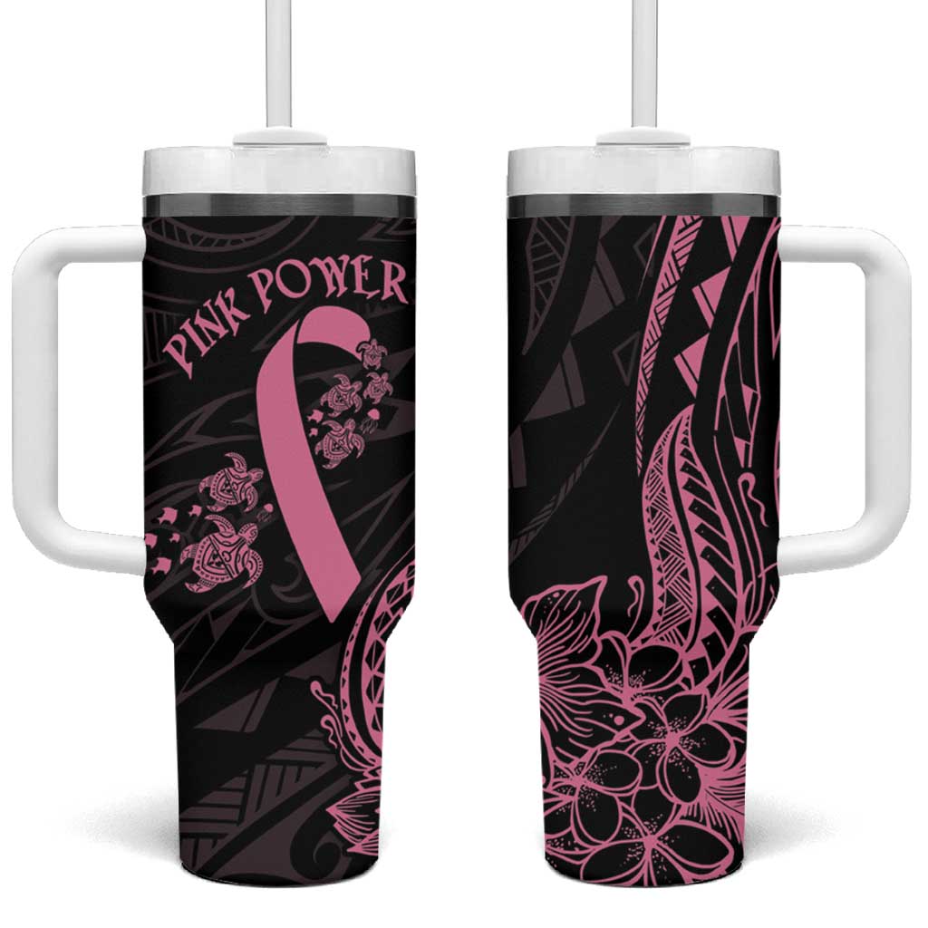 Polynesian Pink Power Tumbler With Handle Breast Cancer Ribbon Turtle and Flowers LT7 One Size: 40 oz Pink - Polynesian Pride