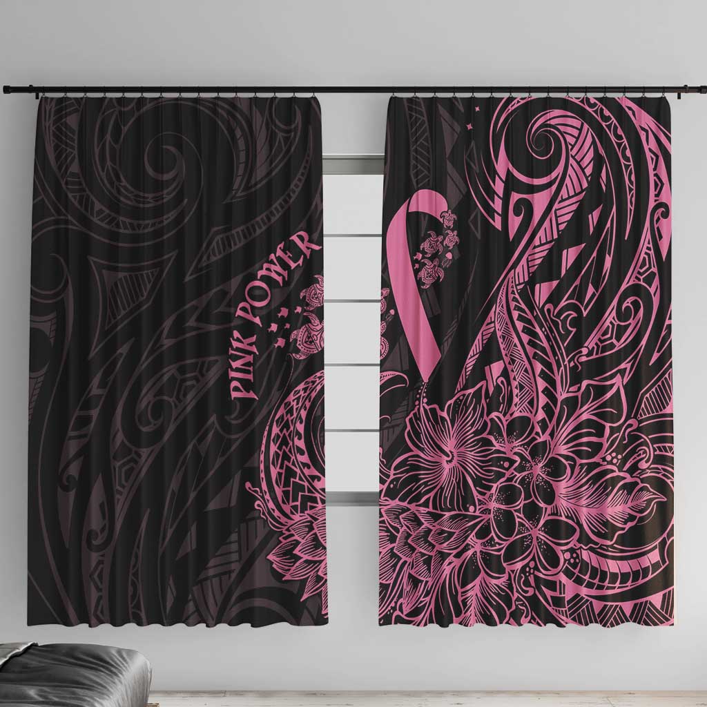 Polynesian Pink Power Window Curtain Breast Cancer Ribbon Turtle and Flowers