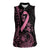 Polynesian Pink Power Women Sleeveless Polo Shirt Breast Cancer Ribbon Turtle and Flowers