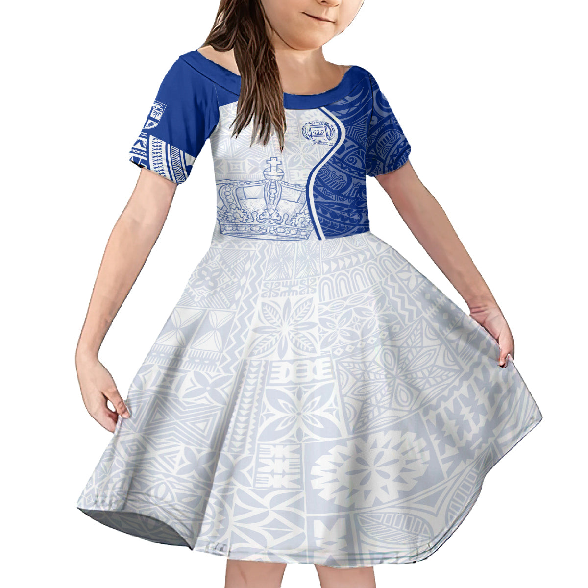 Personalised Queen Victoria School Kid Short Sleeve Dress QVS Old Boys LT7 KID White - Polynesian Pride