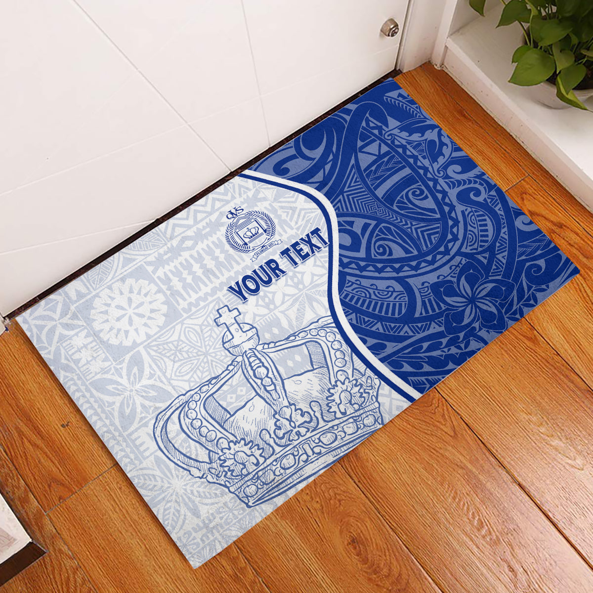 Personalised Queen Victoria School Rubber Doormat QVS Old Boys LT7 White - Polynesian Pride