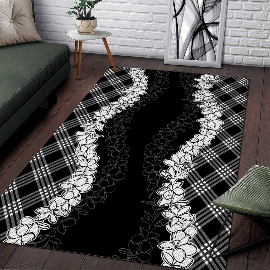 Hawaii Aloha Plumeria Lei Black Palaka Area Rug LT7 Black - Polynesian Pride