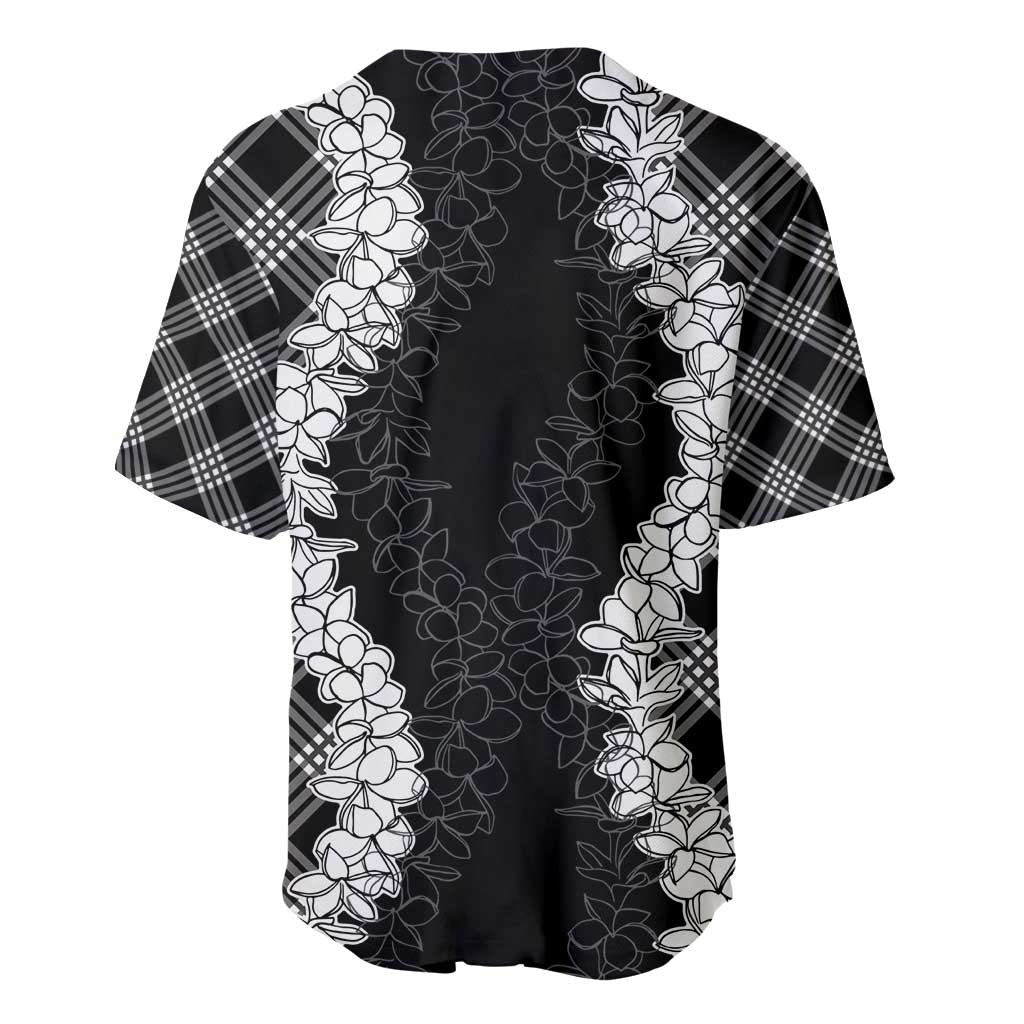 Hawaii Aloha Plumeria Lei Black Palaka Baseball Jersey LT7 - Polynesian Pride