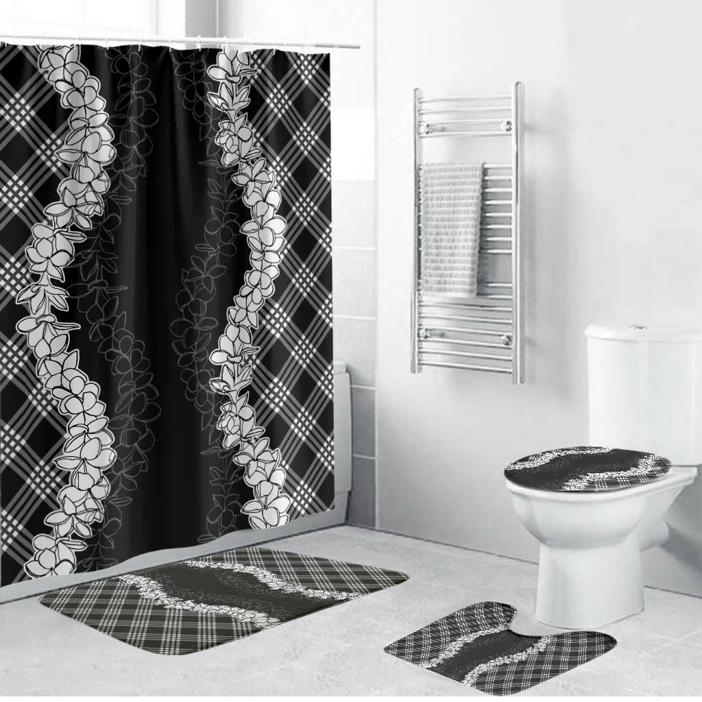 Hawaii Aloha Plumeria Lei Black Palaka Bathroom Set LT7 Bathroom Set (4 pcs) Black - Polynesian Pride