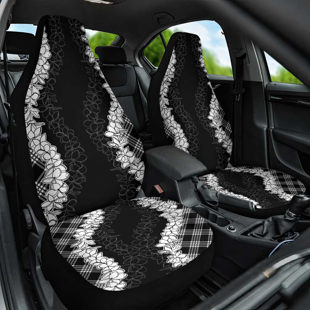 Hawaii Aloha Plumeria Lei Black Palaka Car Seat Cover LT7 One Size Black - Polynesian Pride