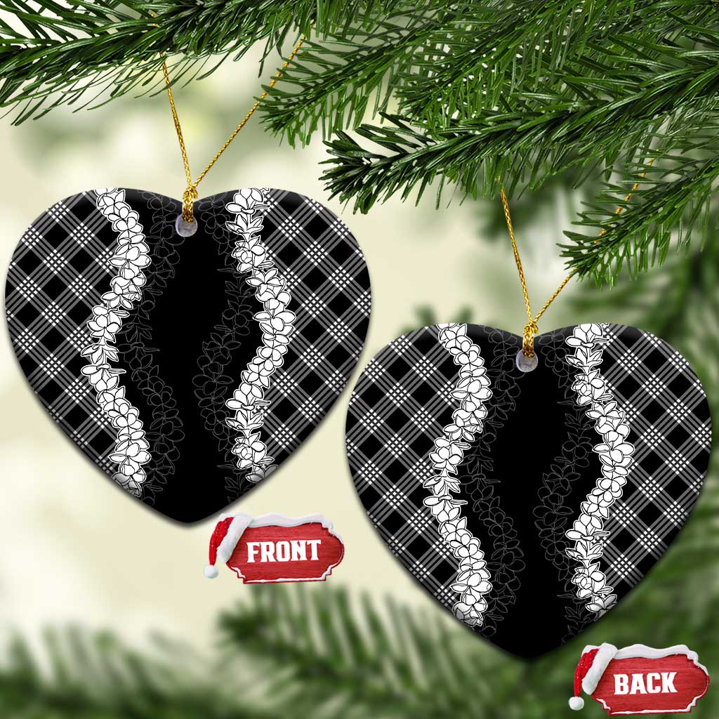 Hawaii Aloha Plumeria Lei Black Palaka Ceramic Ornament LT7 Heart Black - Polynesian Pride