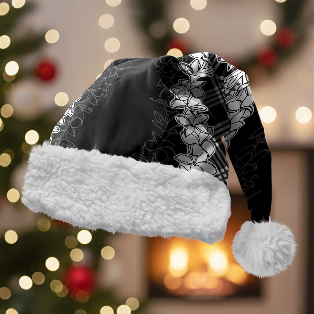 Hawaii Aloha Plumeria Lei Black Palaka Christmas Santa Hat LT7 With Fur Black - Polynesian Pride